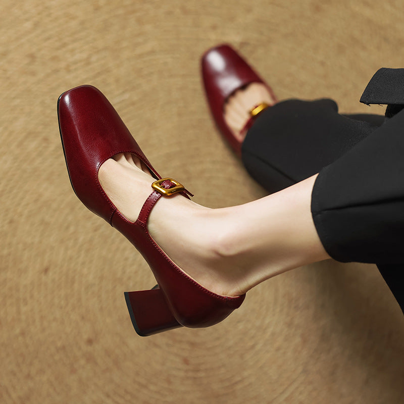 Womens Genuine Leather Heels Classic Fit