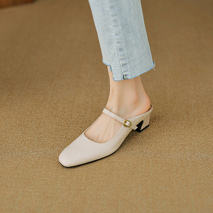 Womens Leather Mules Genuine Leather Slip-On
