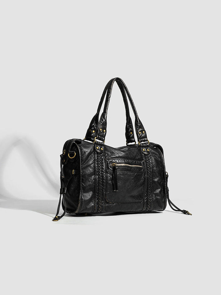 Womens School Handbag Leather Hard Shoulder Strap