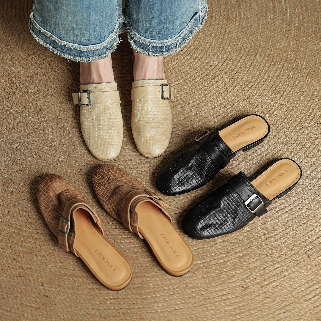Womens Leather Mules Genuine Leather Slip-On