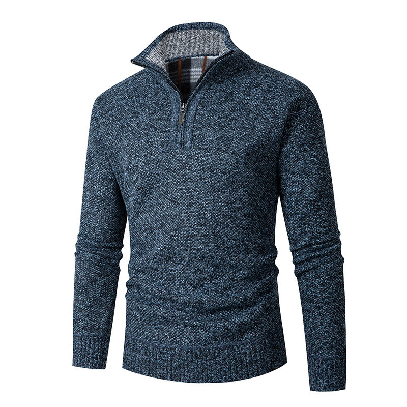 Mens Quarter Zip Sweater Textured High Collar