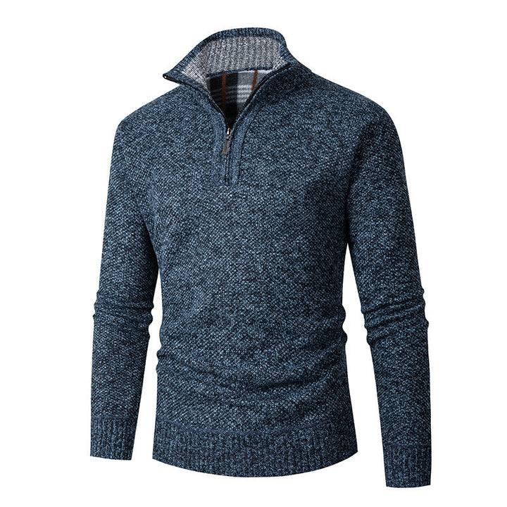Mens Quarter Zip Sweater Textured High Collar