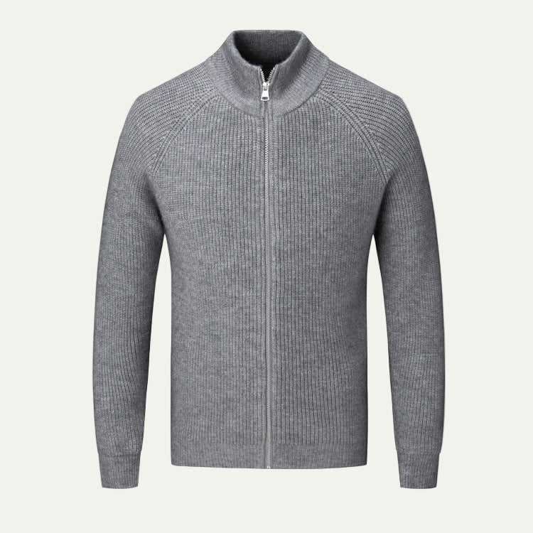 Mens Ribbed Zip Cardigan High Collar