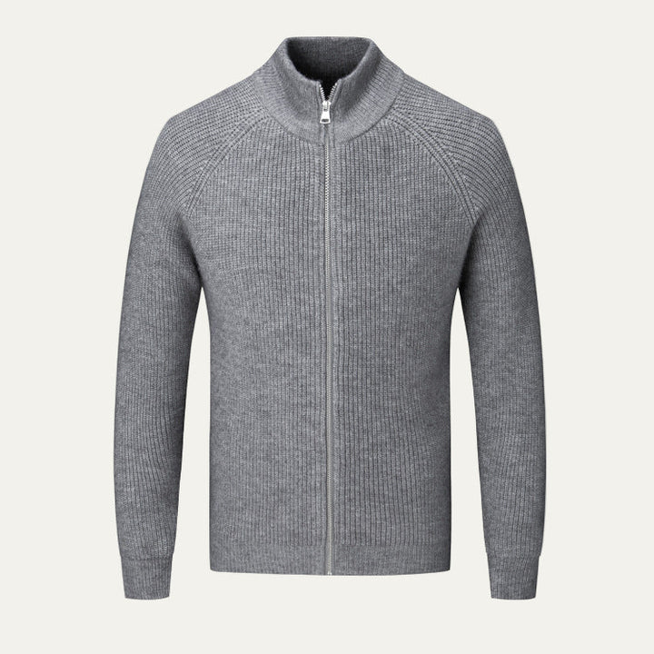 Mens Ribbed Zip Cardigan High Collar
