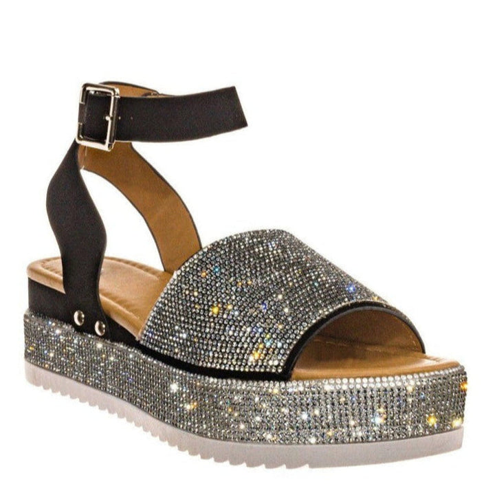 Womens Platform Sandals with High Heel and Buckle Strap