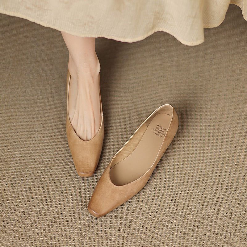Womens Genuine Leather Flats Slip-On Style