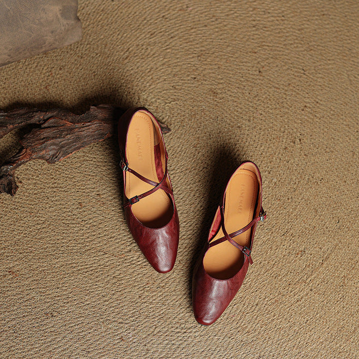 Womens Leather Flats Genuine Material