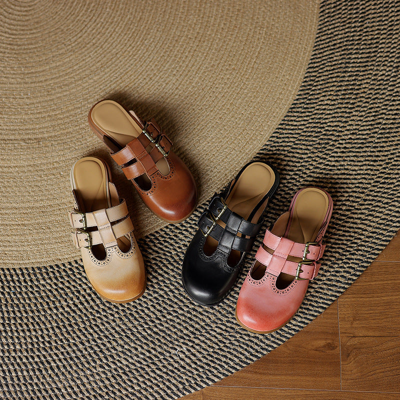 Womens Genuine Leather Mules Slip-On Comfortable