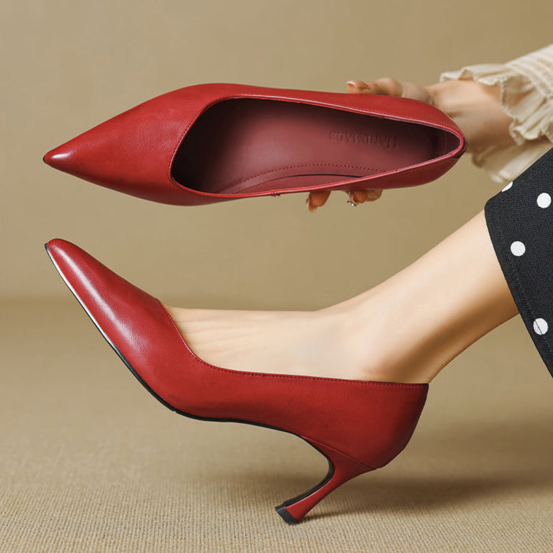 Womens Genuine Leather Heels Classic Fit - BritishMode