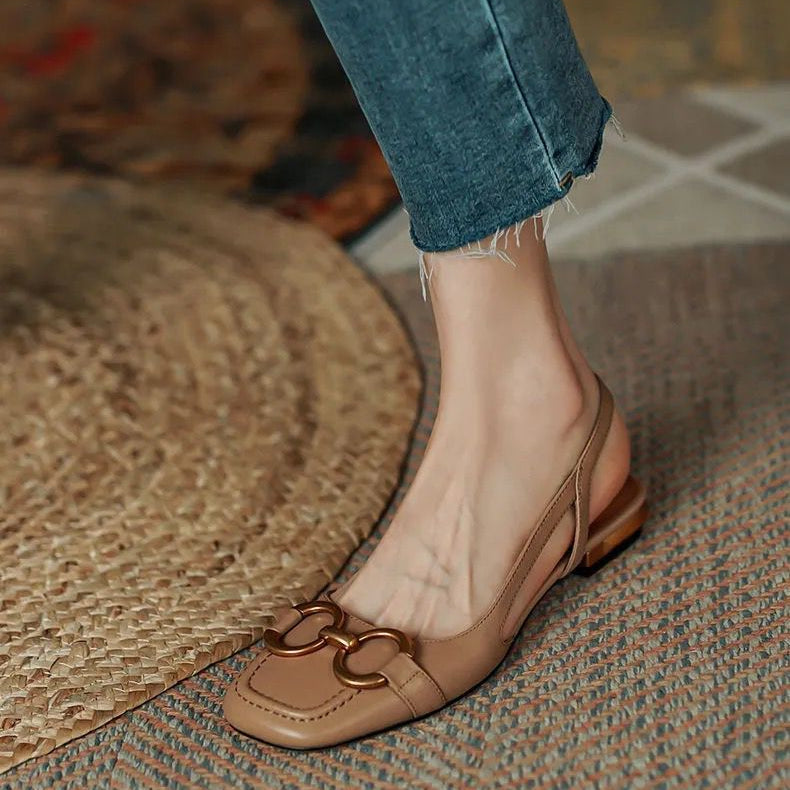 Womens Slingback Shoes Leather Strap Elegant Fit