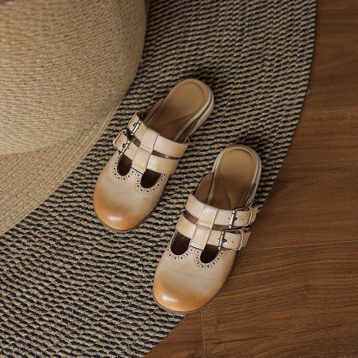 Womens Genuine Leather Mules Slip-On Comfortable