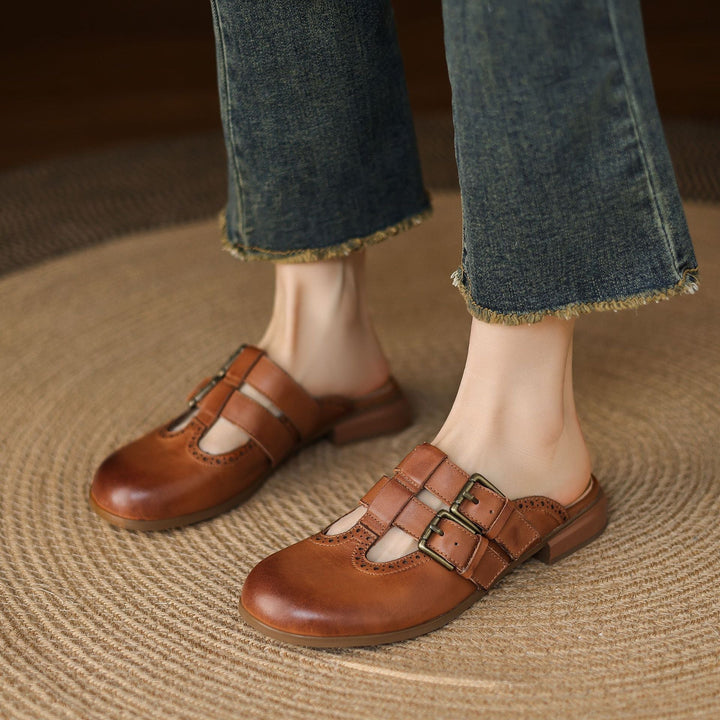 Womens Genuine Leather Mules Slip-On Comfortable