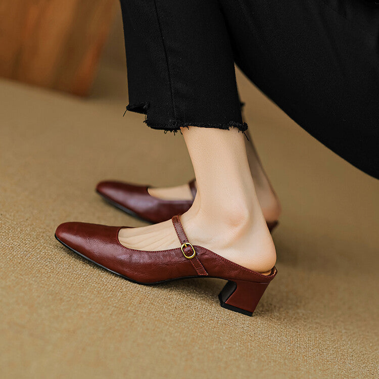 Womens Leather Mules Genuine Leather Slip-On