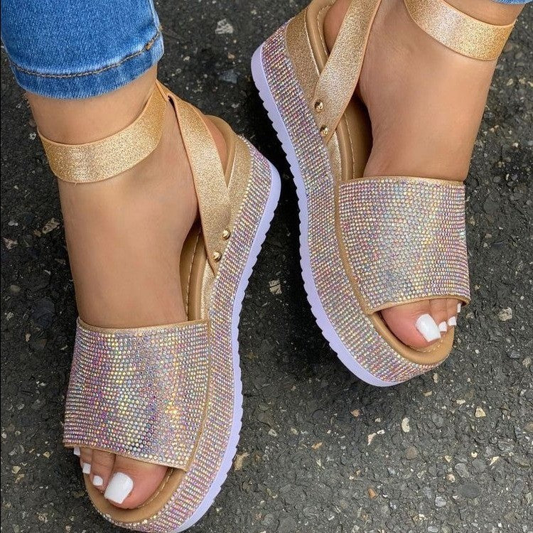 Womens Platform Sandals with High Heel and Buckle Strap - BritishMode