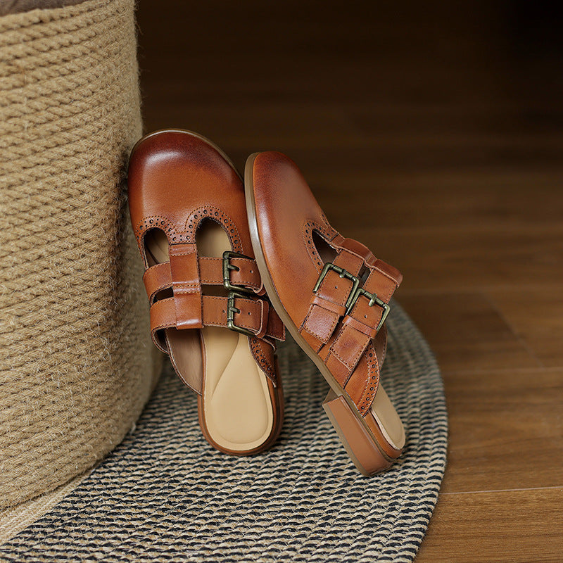 Womens Genuine Leather Mules Slip-On Comfortable