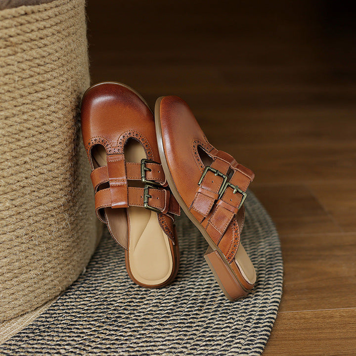 Womens Genuine Leather Mules Slip-On Comfortable