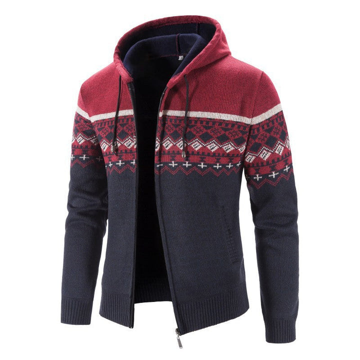 Unisex Hooded Cardigan Wool Norwegian Pattern