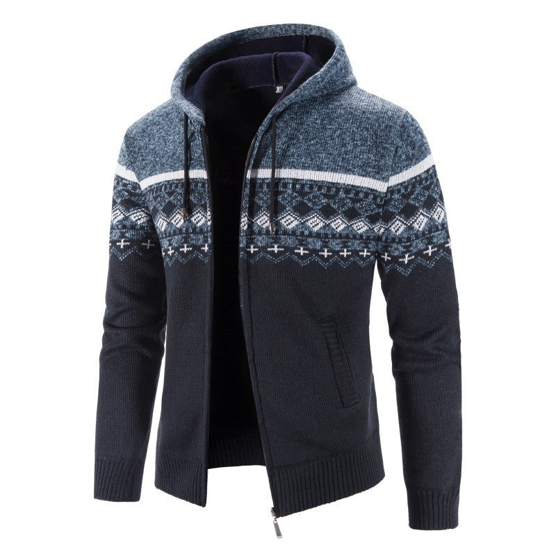 Unisex Hooded Cardigan Wool Norwegian Pattern