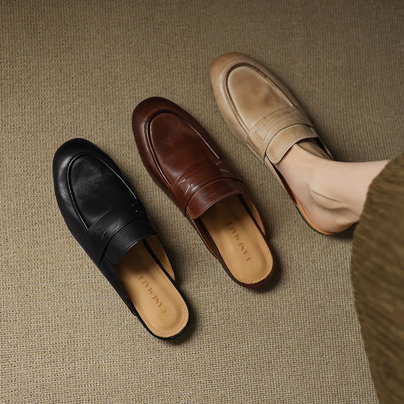 Womens Genuine Leather Mules Slip-On Comfortable