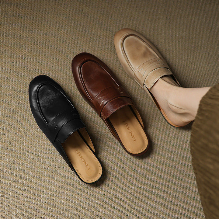 Womens Genuine Leather Mules Slip-On Comfortable