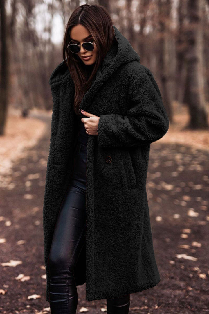 Womens Long Teddy Coat with Hooded Style