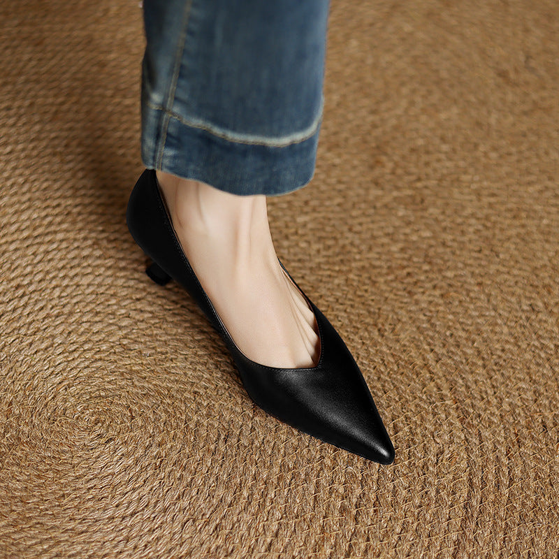 Womens Genuine Leather Heels Classic Fit