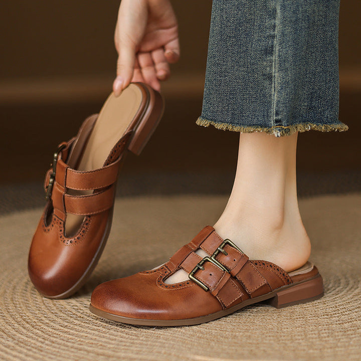 Womens Genuine Leather Mules Slip-On Comfortable - BritishMode