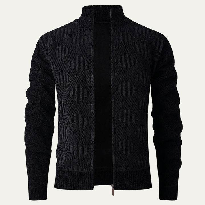 Mens Knit Zip Cardigan Geometric Pattern Modern Fit