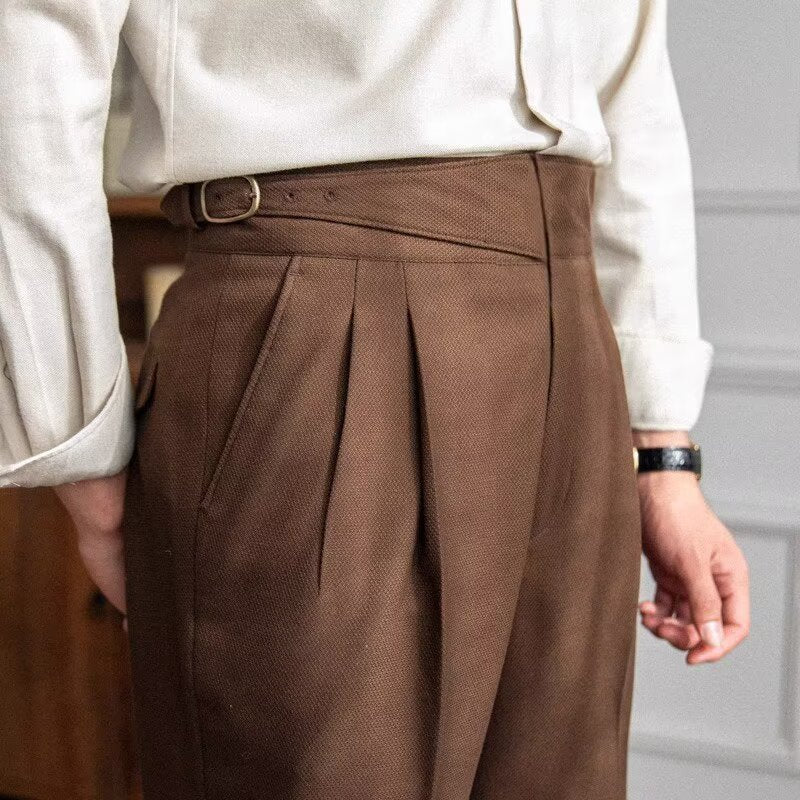 Mens Wool Pants Slim Fit High Waist