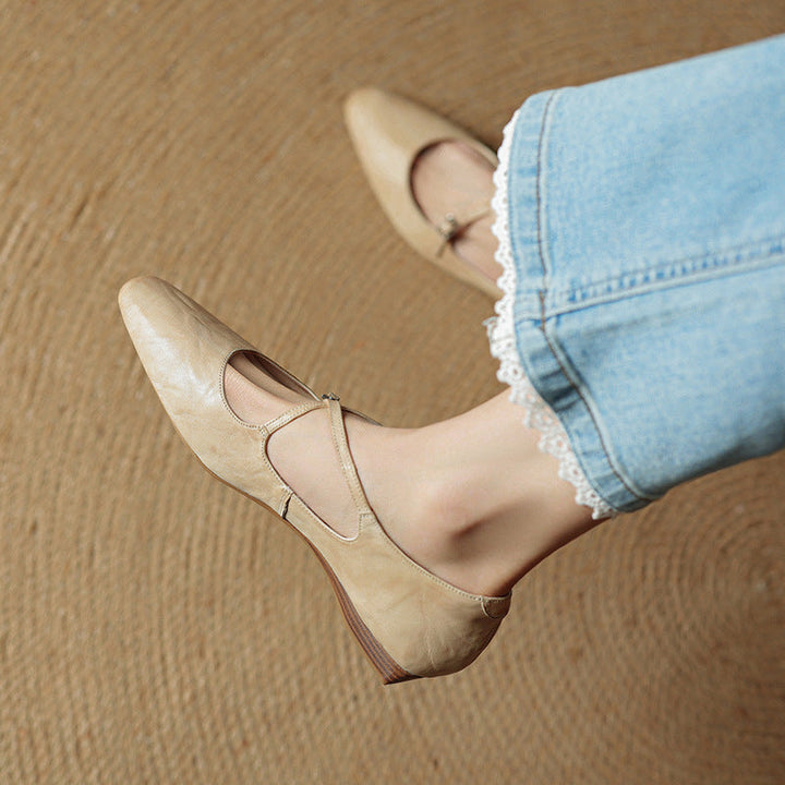 Womens Leather Flats Genuine Material