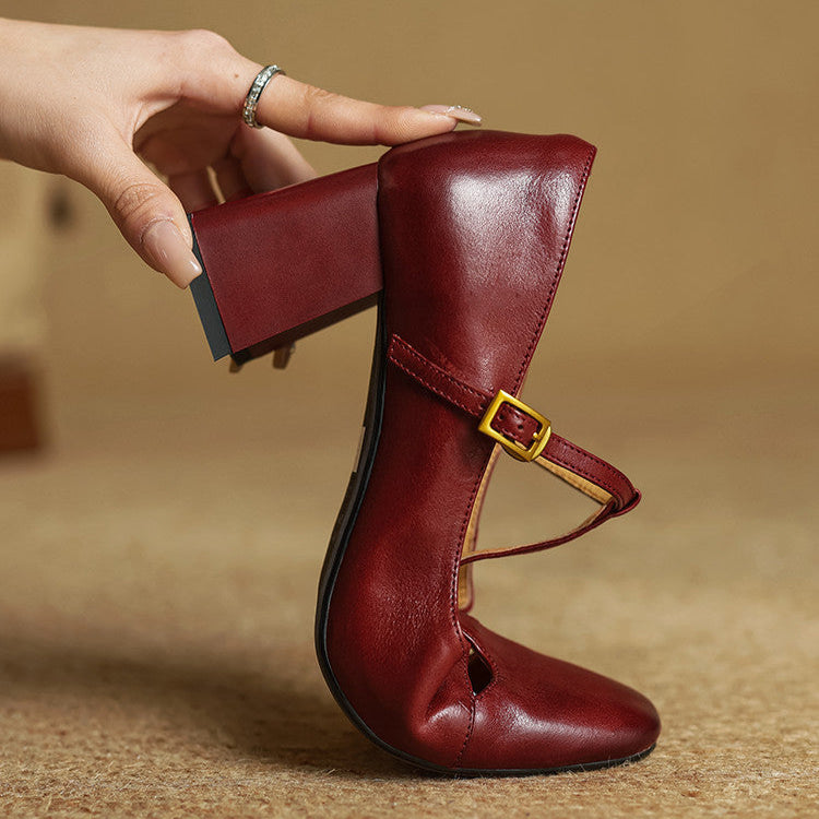 Womens Genuine Leather Heels Classic Fit
