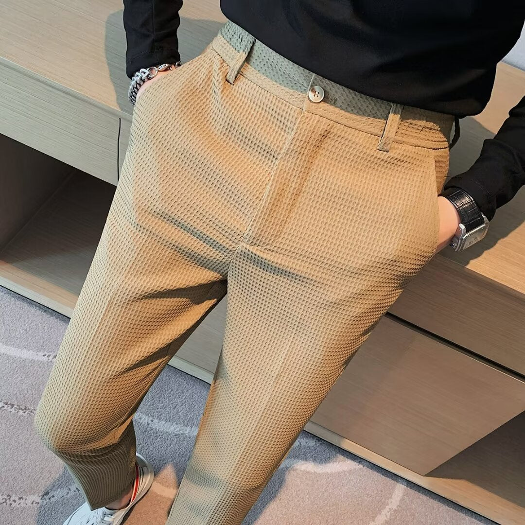 Mens Slim Fit Textured Trousers