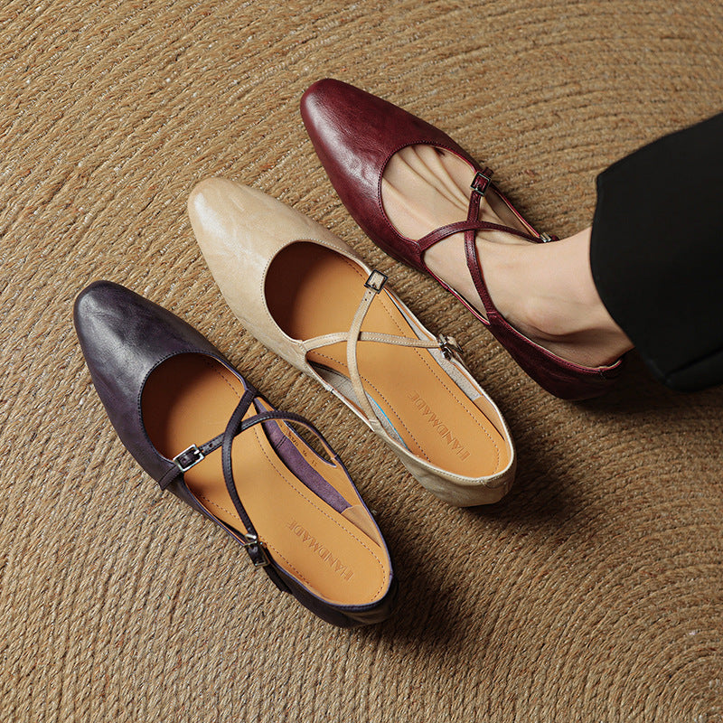 Womens Leather Flats Genuine Material