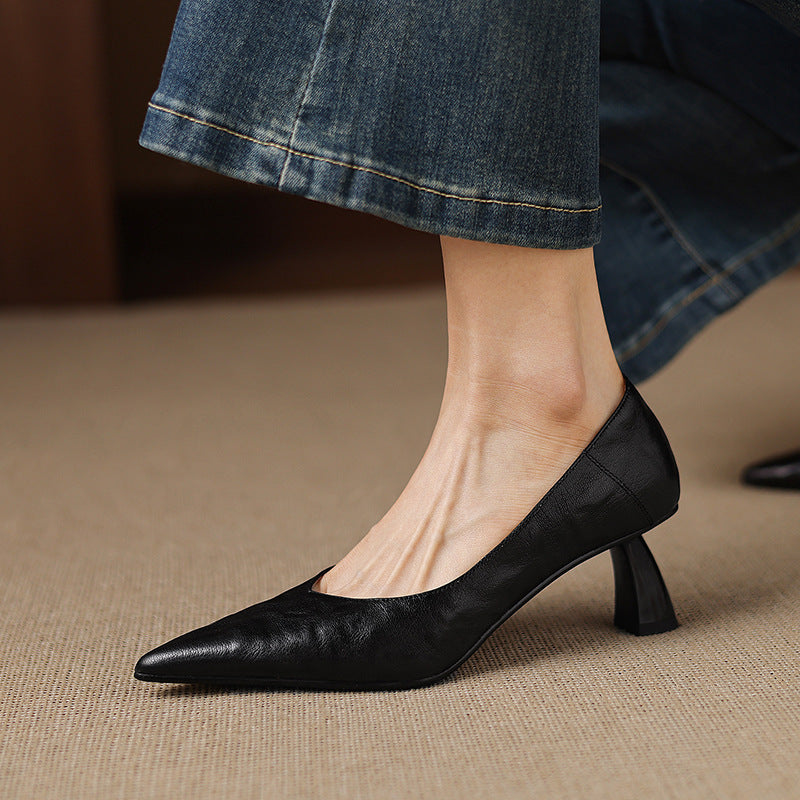 Womens Genuine Leather Heels Classic Fit