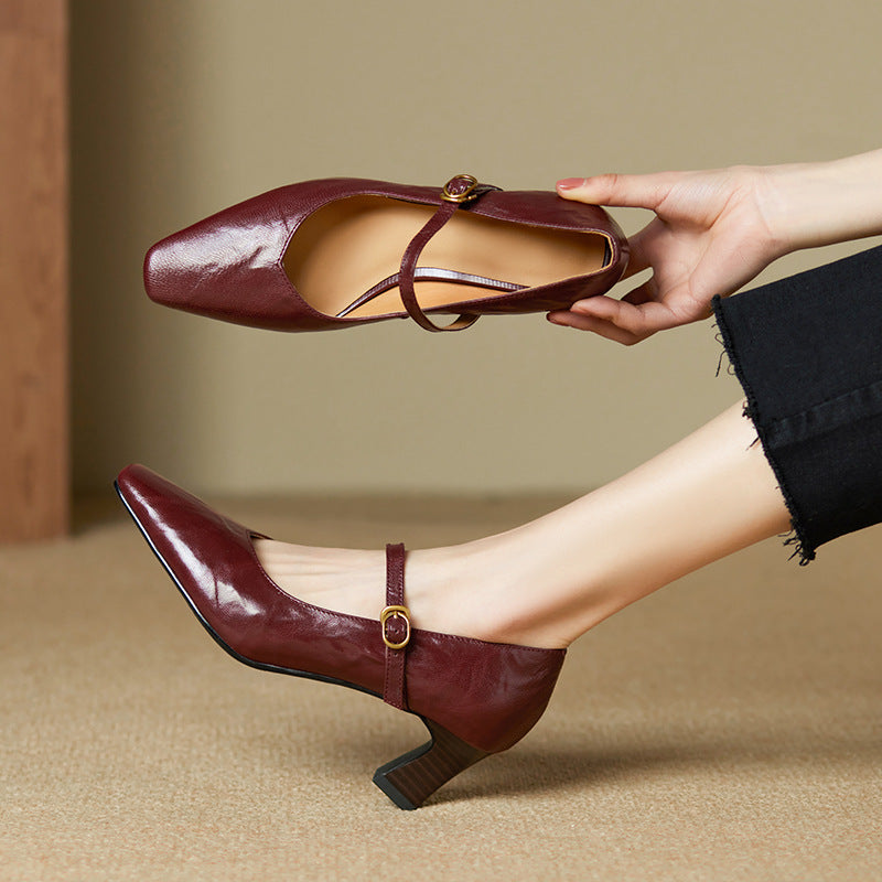 Womens Genuine Leather Heels Classic Fit