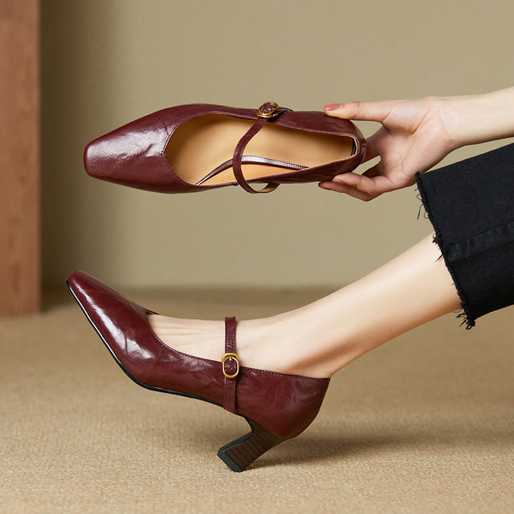 Womens Genuine Leather Heels Classic Fit