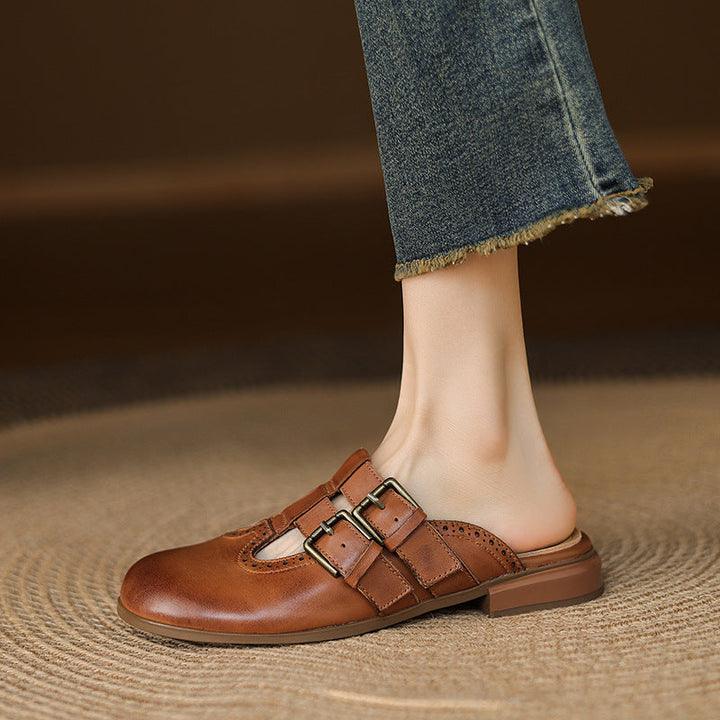 Womens Genuine Leather Mules Slip-On Comfortable