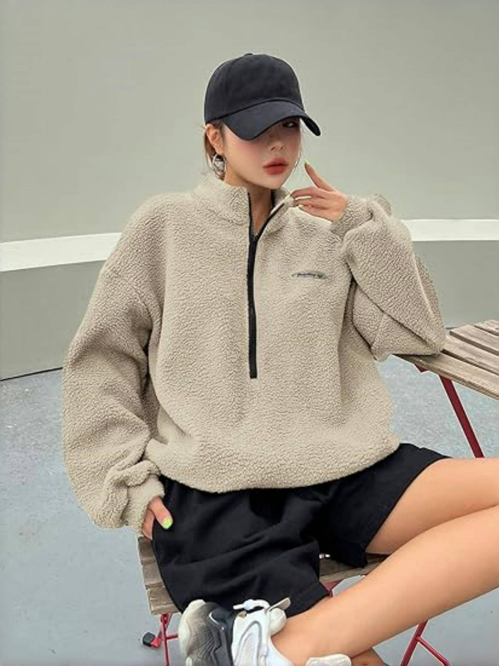 Womens Winter Sweatshirt Fleece Half-Zip Cozy Fit