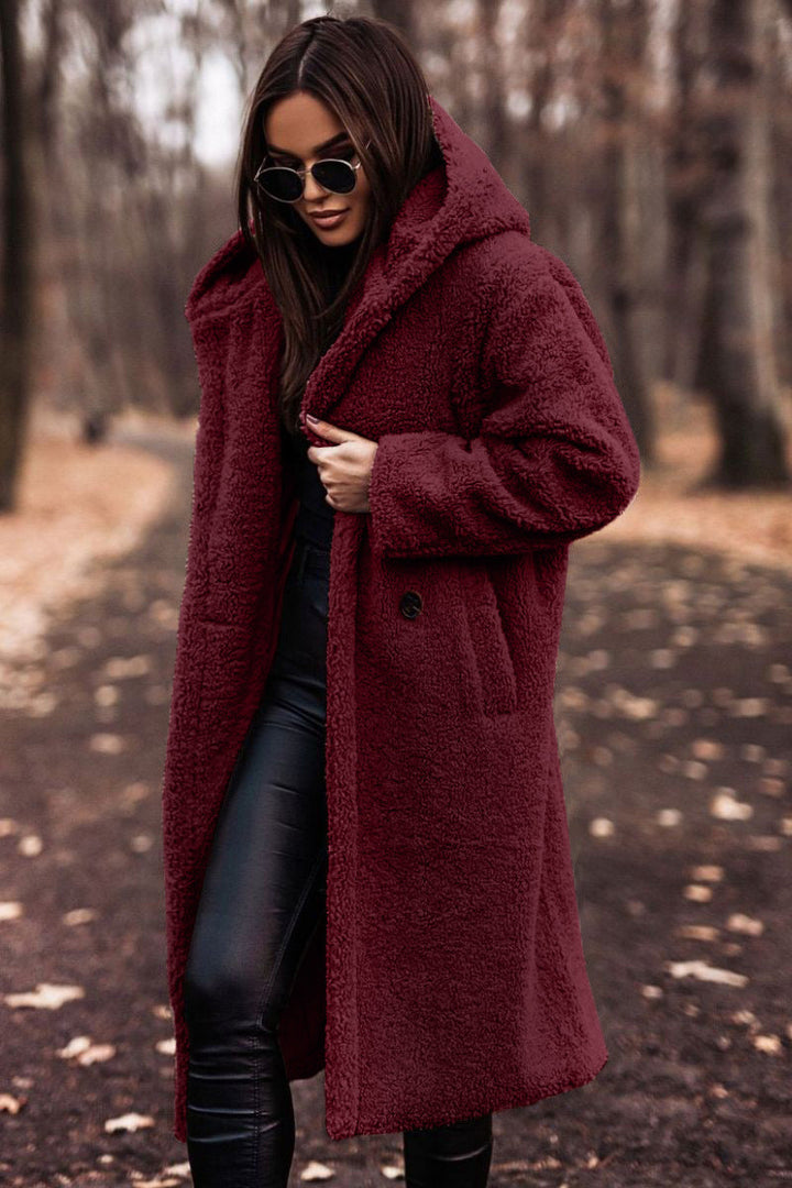 Womens Long Teddy Coat with Hooded Style