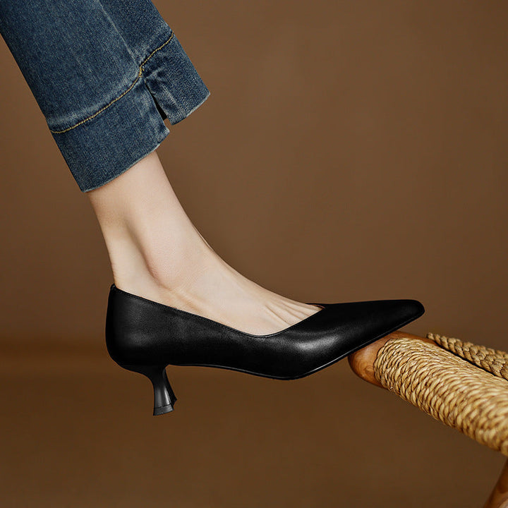 Womens Genuine Leather Heels Classic Fit