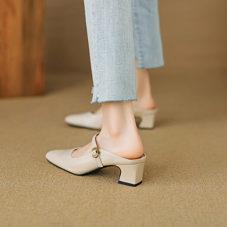 Womens Leather Mules Genuine Leather Slip-On
