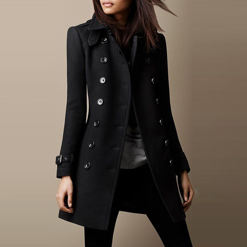 Womens Long Tweed Jacket with Buttons Classic Fit - BritishMode