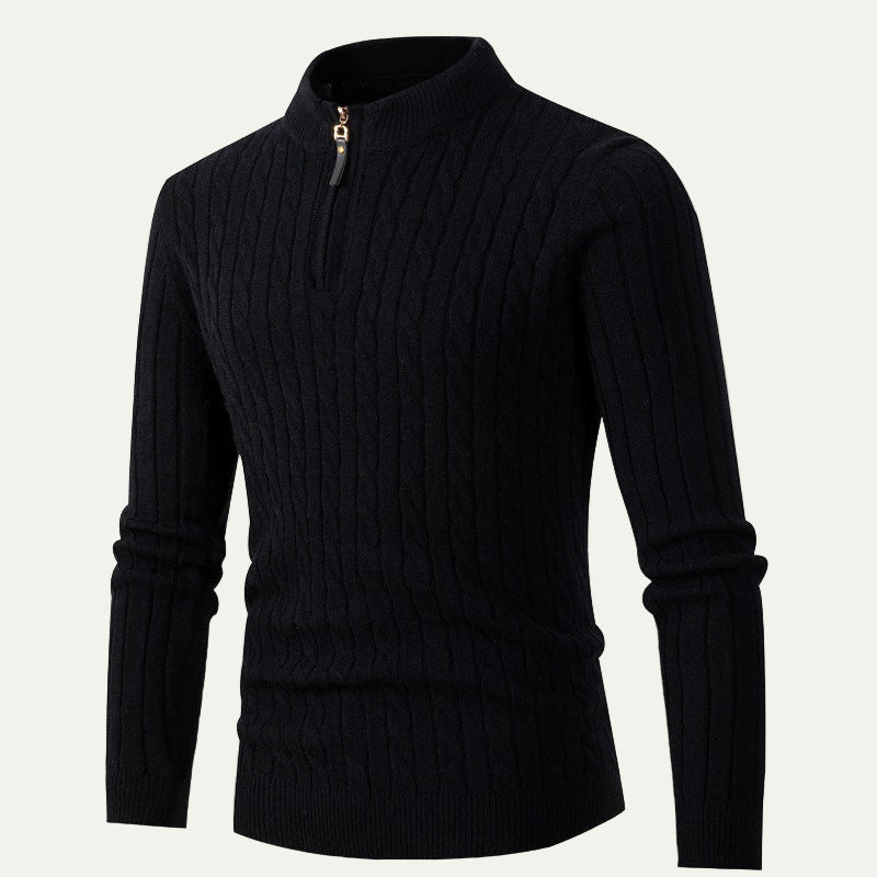 Mens Quarter Zip Sweater Cable Knit Slim Fit