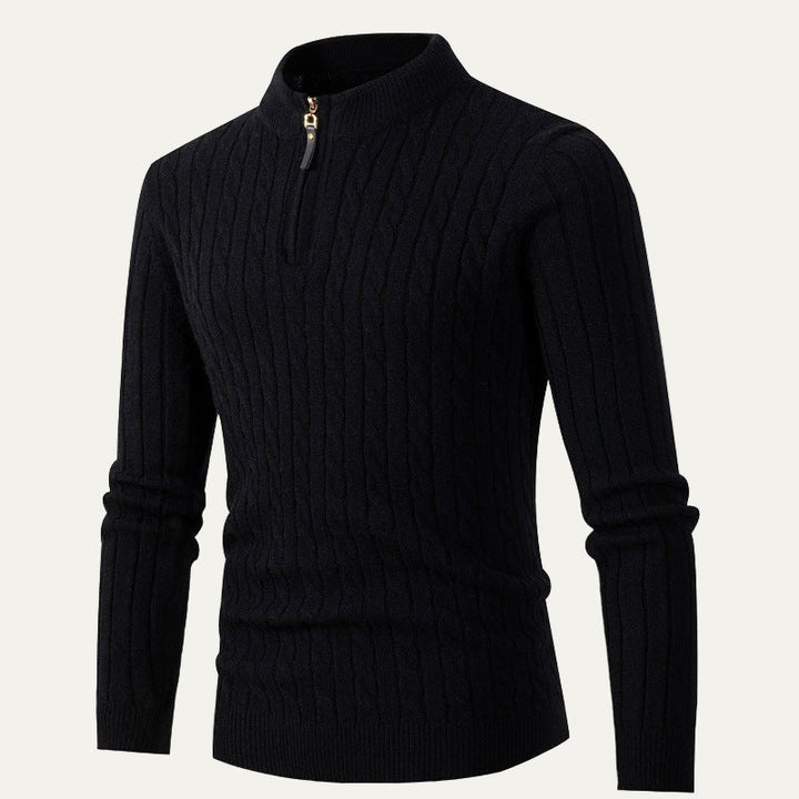 Mens Quarter Zip Sweater Cable Knit Slim Fit