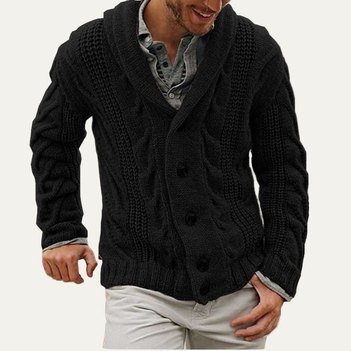 Mens Shawl Collar Cardigan Thick Cable Knit