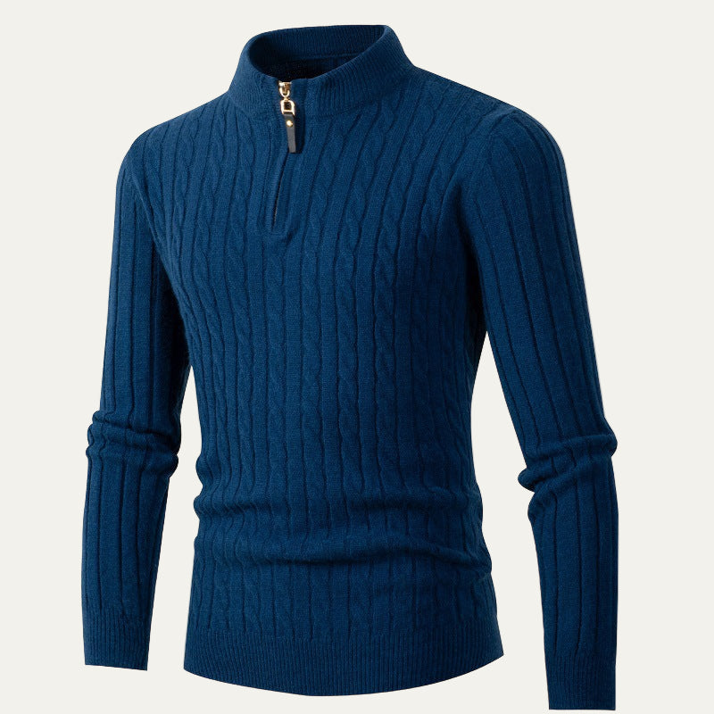Mens Quarter Zip Sweater Cable Knit Slim Fit