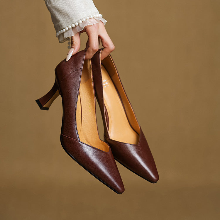 Womens Genuine Leather Heels Classic Fit