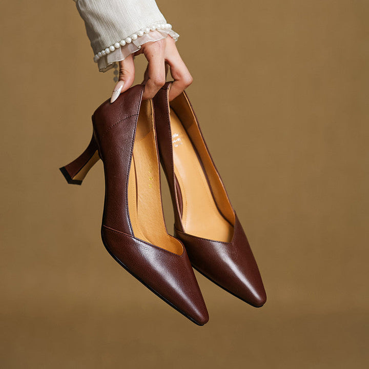 Womens Genuine Leather Heels Classic Fit