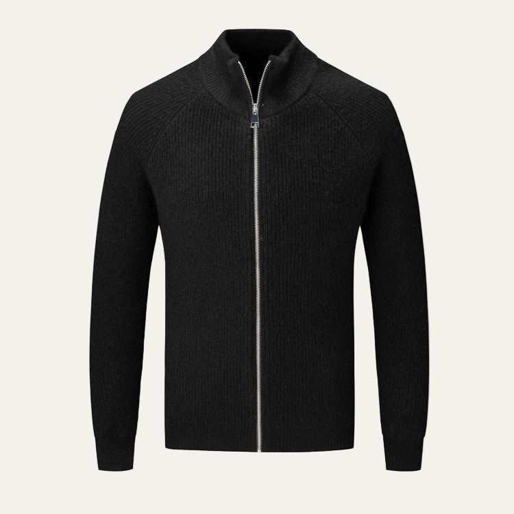 Mens Ribbed Zip Cardigan High Collar