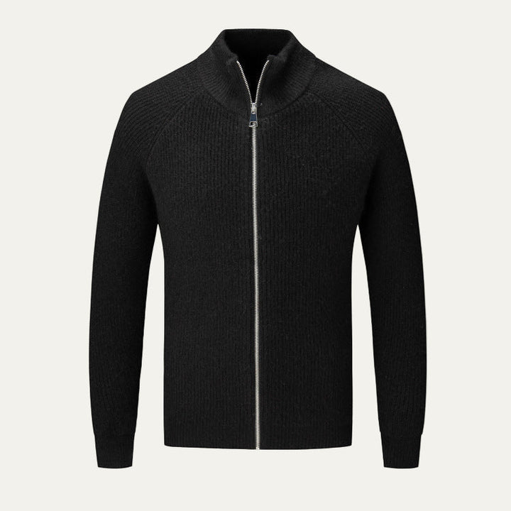 Mens Ribbed Zip Cardigan High Collar